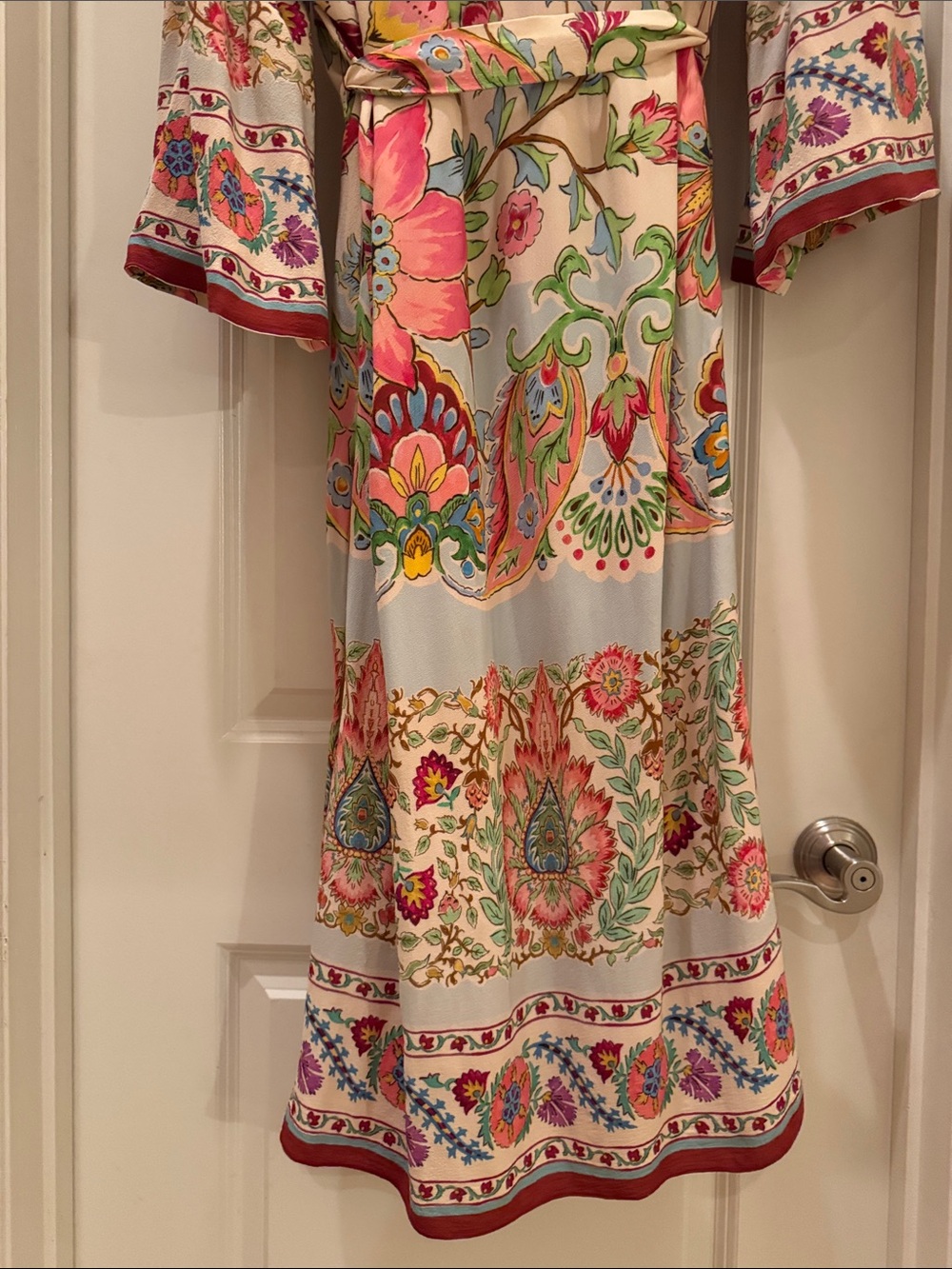 Zara Cream Floral Wrap Kimono Duster Cardigan Belted light weight cover up Small - Picture 10 of 14